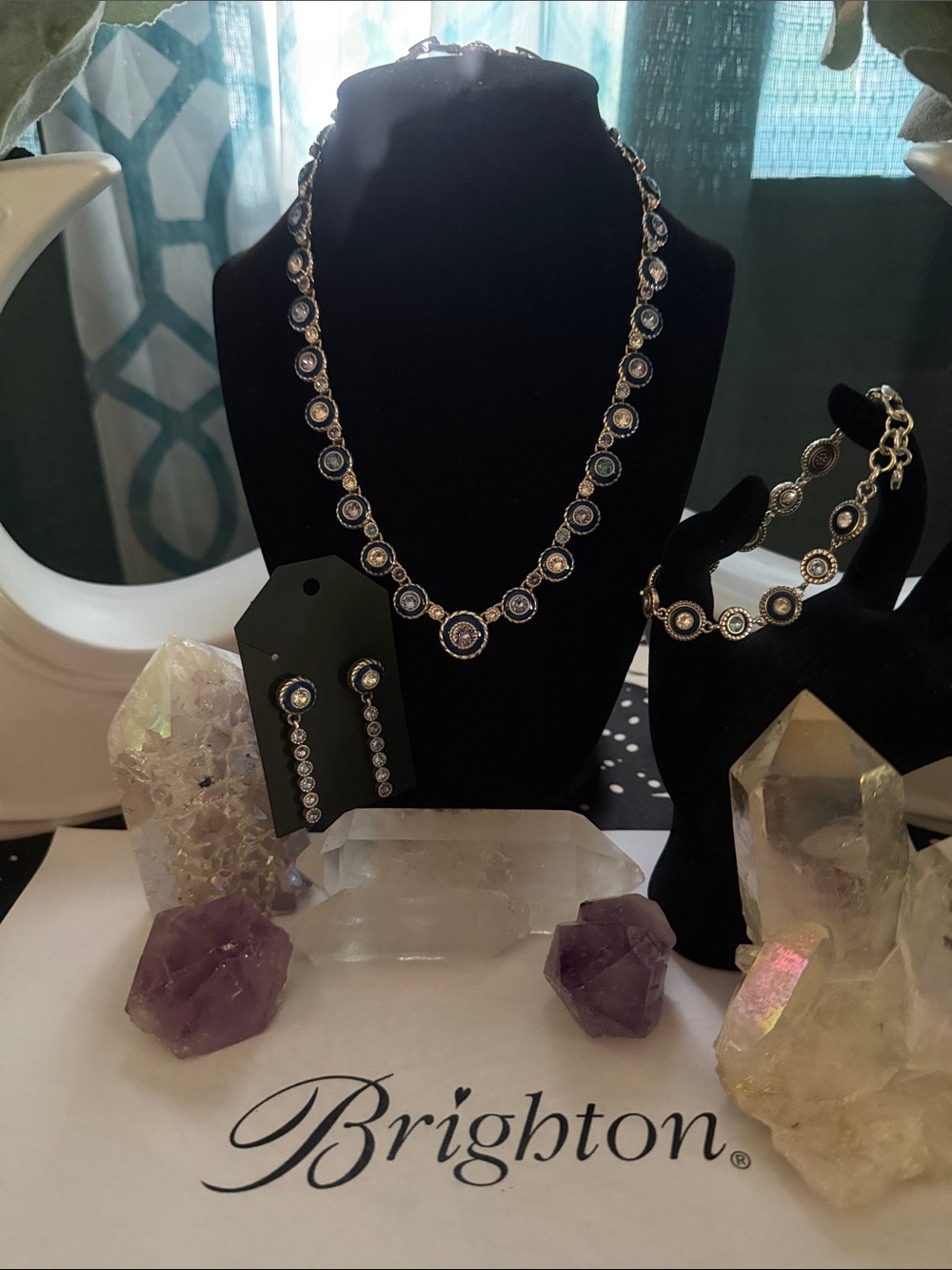 🩵 SET of BRIGHTON ECLIPSE HALO TANZANITE PURPLE BLUE SWAROVSKI CRYST SLVR VG+